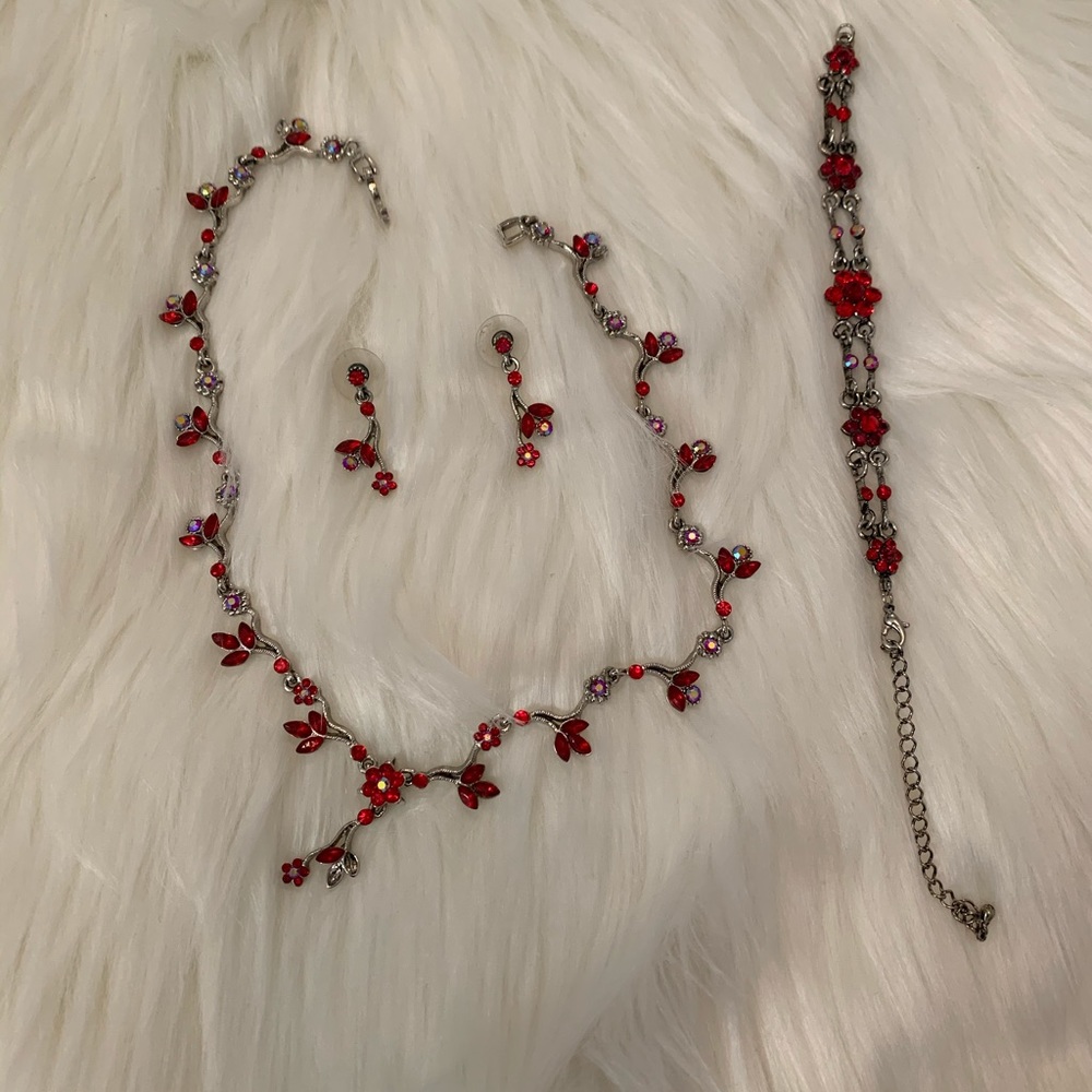 Red Jewelry set - bracelet, earrings, necklace